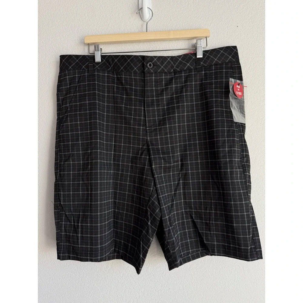 Fila Sport Golf Shorts Mens Sz 40 Black Plaid Performance Flat Front Stretch NEW